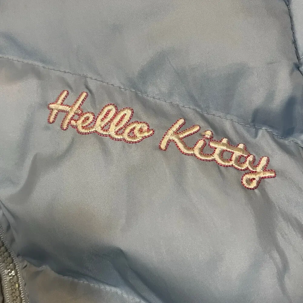 Hello Kitty Blue Puffer Jacket Kids L 10/12 Hooded Cozy Winter Y2K‎ Cute